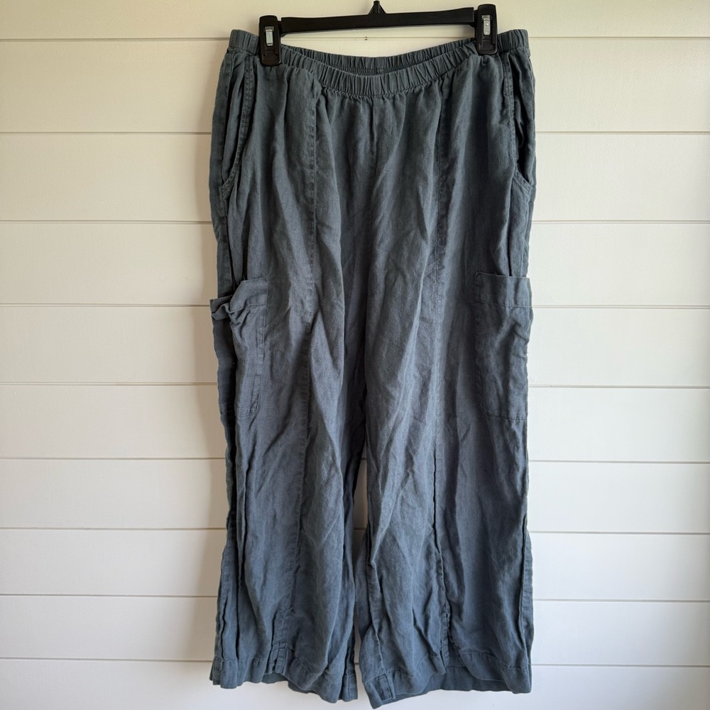 Flax linen wide leg palazzo pants- large